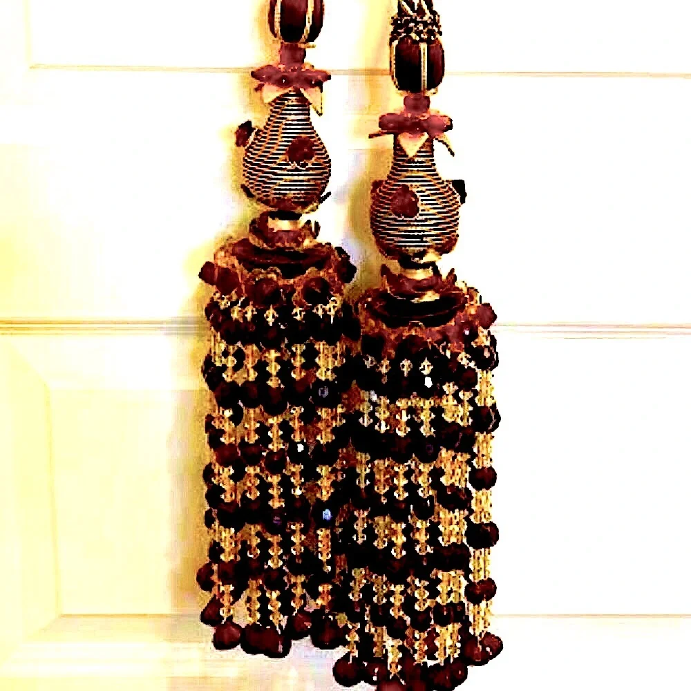 NWT ALEXANDRA’S ACCENTS Pair Rope Tiebacks w LG Bronze Crystal Beaded Tassels